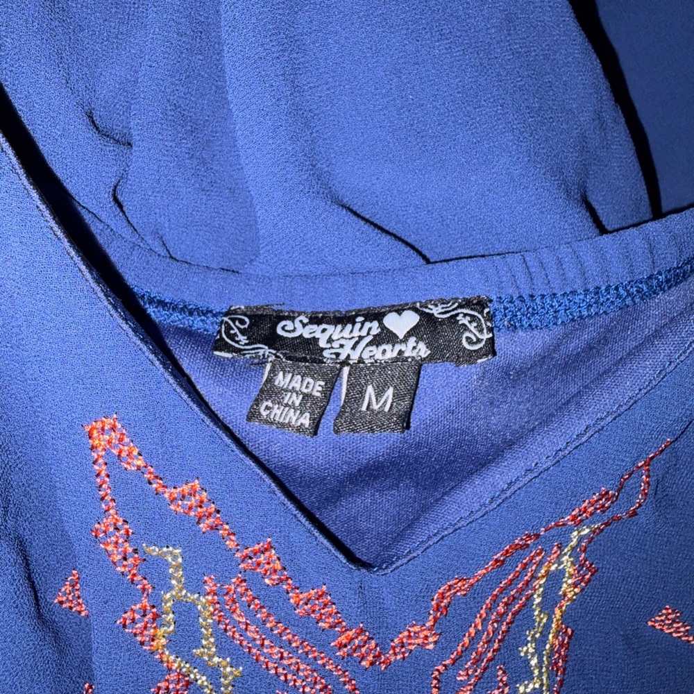 Sequin Hearts Royal Blue Embroidered Blouse